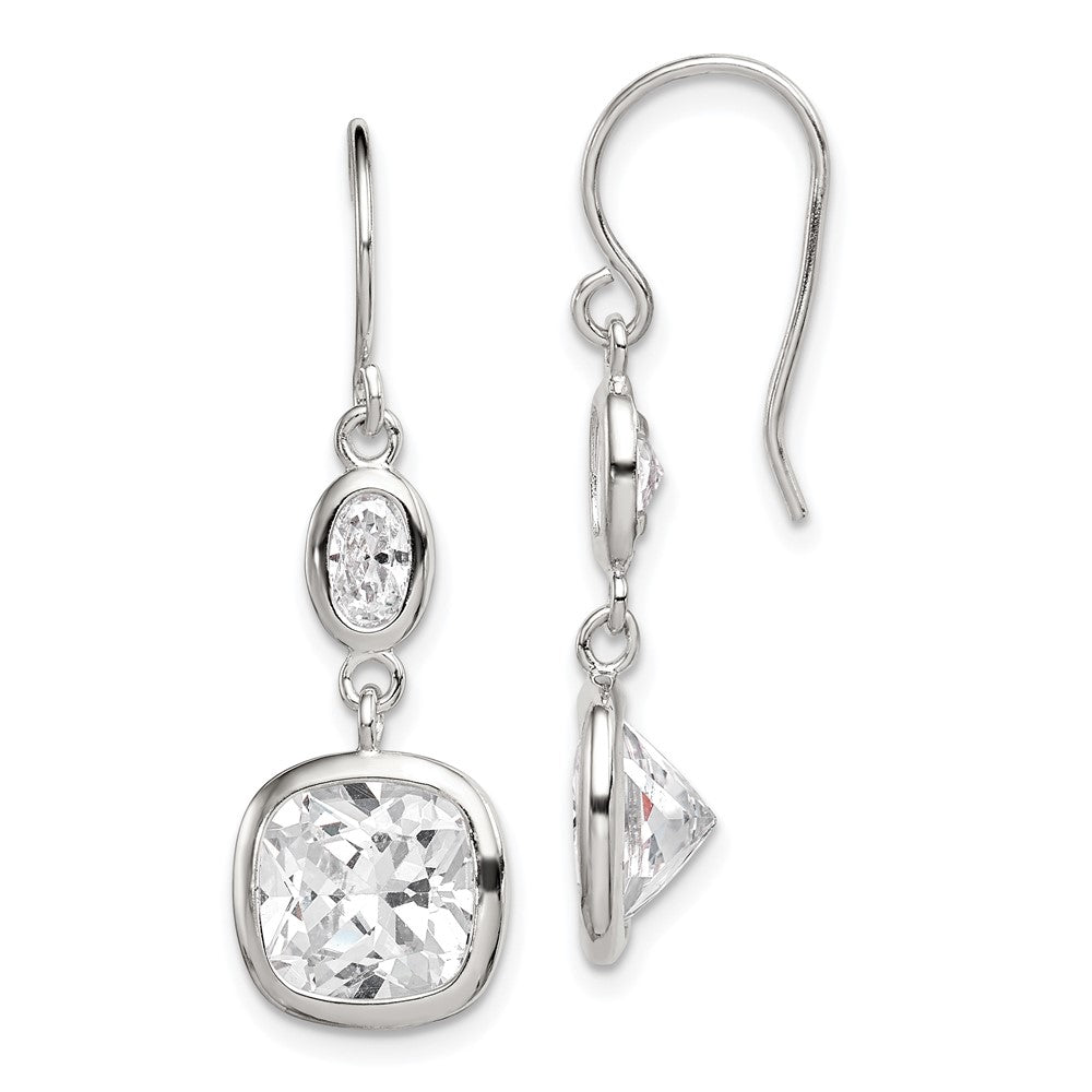 Sterlingsilber Rhodiniert Poliert Oval & Quadratisch Zirkonia Ohrhänger
