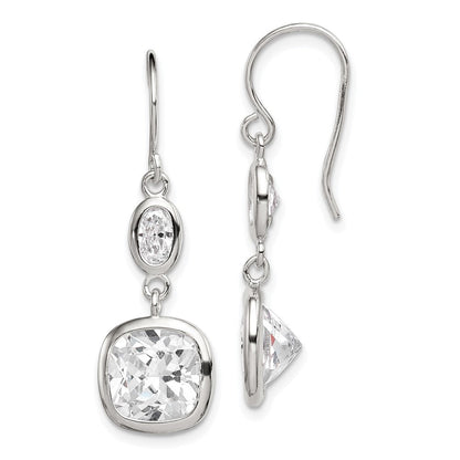 Sterlingsilber Rhodiniert Poliert Oval & Quadratisch Zirkonia Ohrhänger