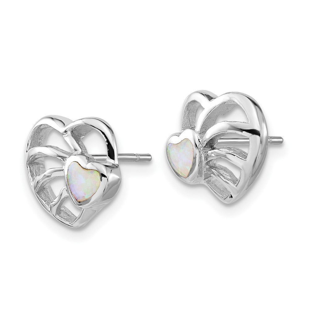 Sterlingsilber Synthetisch Opal Herz Ohrstecker