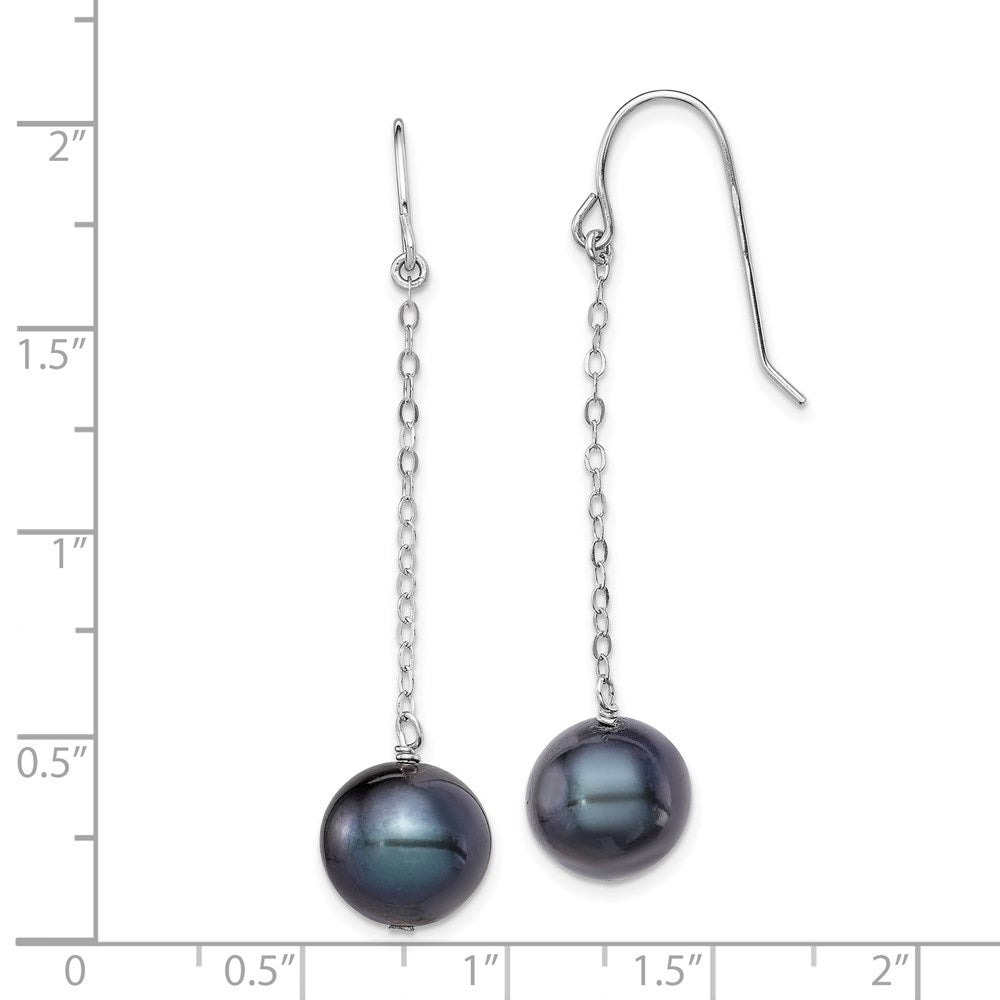 Sterlingsilber Rhodiniert Poliert 9-10mm Schwarz Süßwasser Zuchtperle Ohrhänger