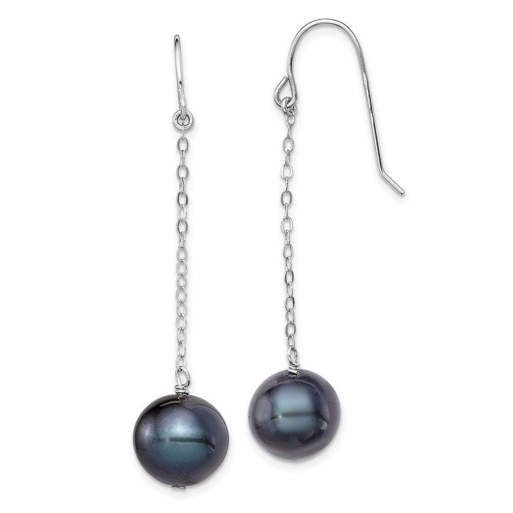 Sterlingsilber Rhodiniert Poliert 9-10mm Schwarz Süßwasser Zuchtperle Ohrhänger