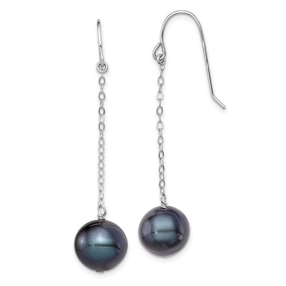 Sterlingsilber Rhodiniert Poliert 9-10mm Schwarz Süßwasser Zuchtperle Ohrhänger