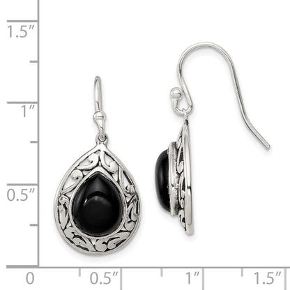 Sterlingsilber Poliert & Antikisiert Filigran Onyx Tropfen Ohrhänger