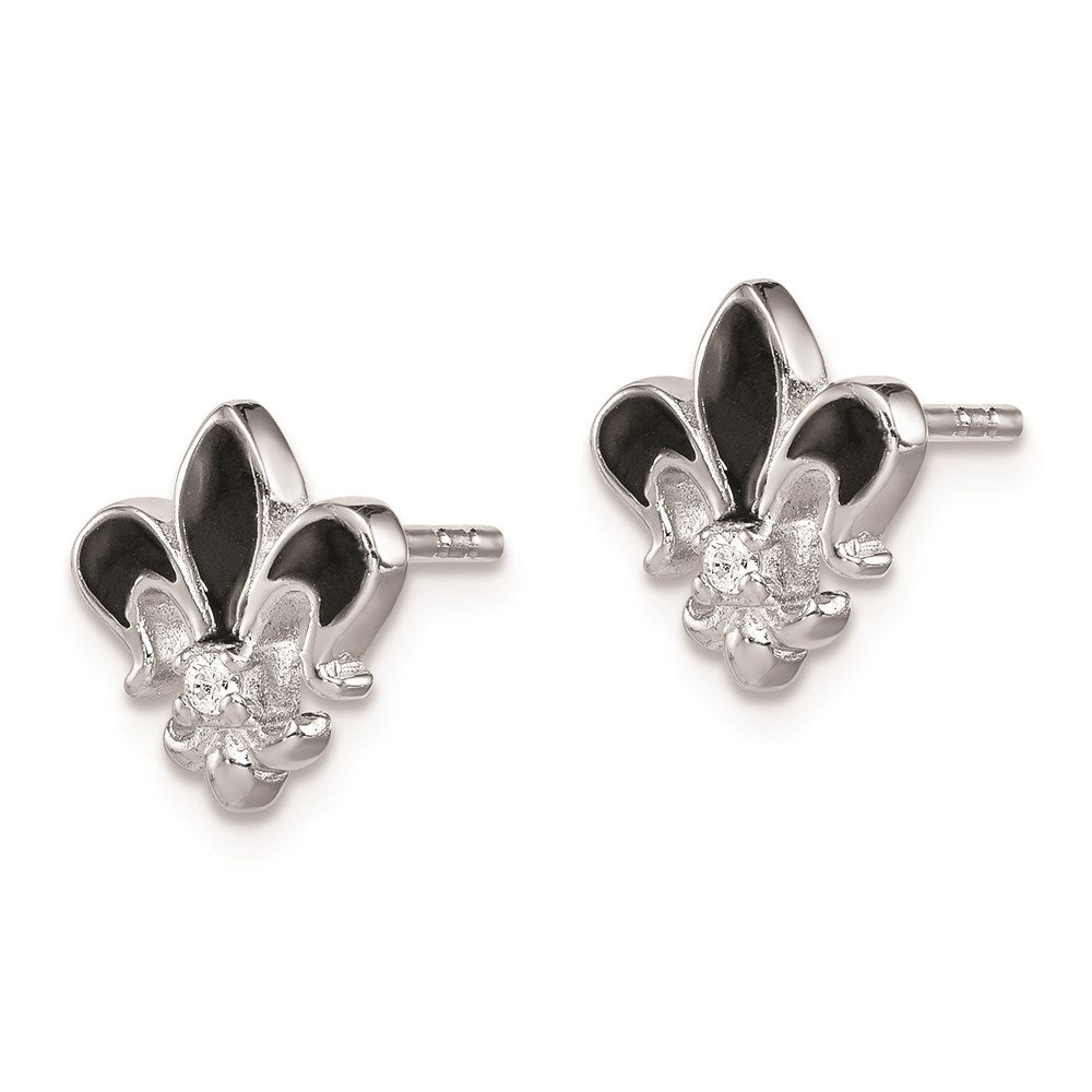 Sterlingsilber Rhodiniert Zirkonia & Emaille Fleur De Lis Ohrstecker