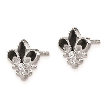 Sterlingsilber Rhodiniert Zirkonia & Emaille Fleur De Lis Ohrstecker