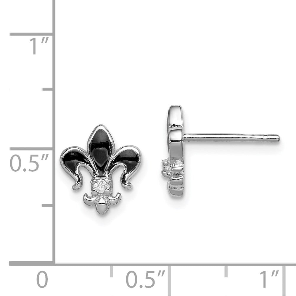 Sterlingsilber Rhodiniert Zirkonia & Emaille Fleur De Lis Ohrstecker