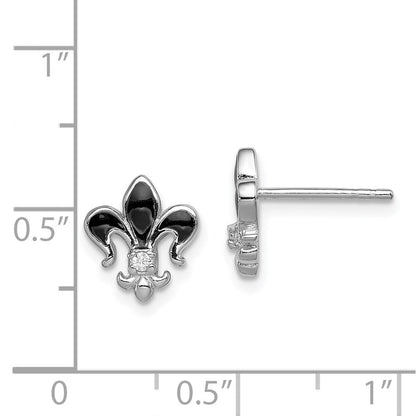 Sterlingsilber Rhodiniert Zirkonia & Emaille Fleur De Lis Ohrstecker