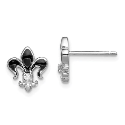 Sterlingsilber Rhodiniert Zirkonia & Emaille Fleur De Lis Ohrstecker