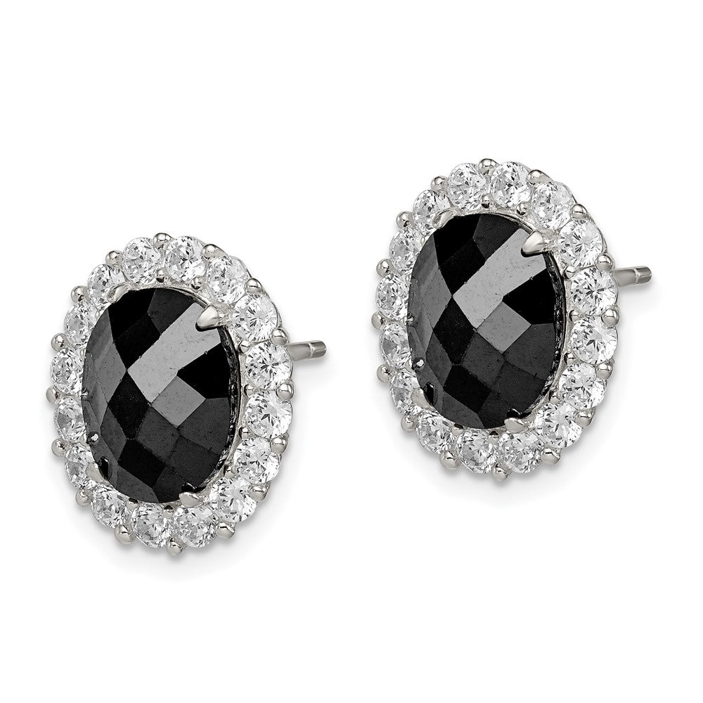 Sterlingsilber Rhodiniert Schwarz/clear Zirkonia Oval Heiligenschein Ohrstecker
