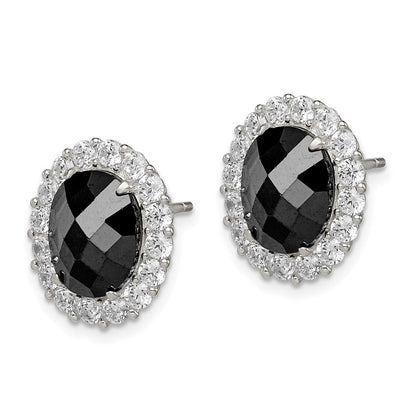 Sterlingsilber Rhodiniert Schwarz/clear Zirkonia Oval Heiligenschein Ohrstecker