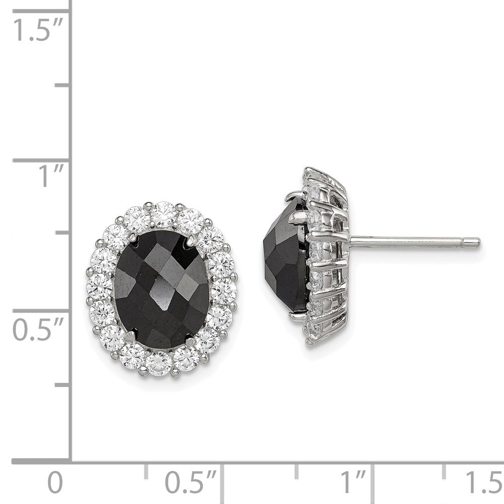 Sterlingsilber Rhodiniert Schwarz/clear Zirkonia Oval Heiligenschein Ohrstecker