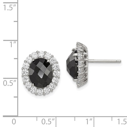 Sterlingsilber Rhodiniert Schwarz/clear Zirkonia Oval Heiligenschein Ohrstecker
