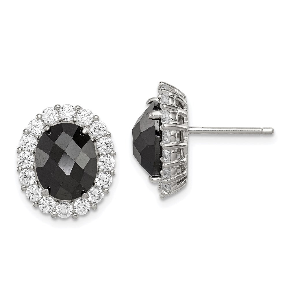 Sterlingsilber Rhodiniert Schwarz/clear Zirkonia Oval Heiligenschein Ohrstecker