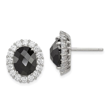 Sterlingsilber Rhodiniert Schwarz/clear Zirkonia Oval Heiligenschein Ohrstecker