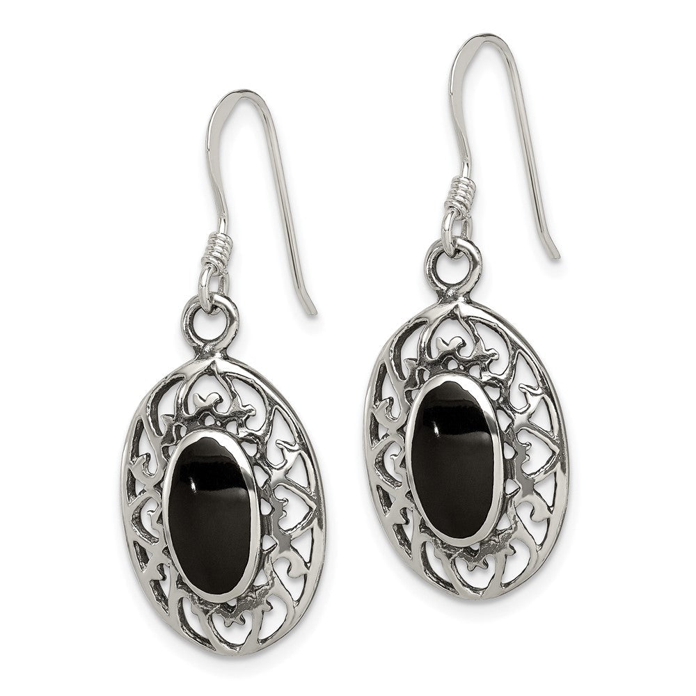 Sterlingsilber Poliert/antiqued Filigran Schwarz Achat Oval Ohrhänger