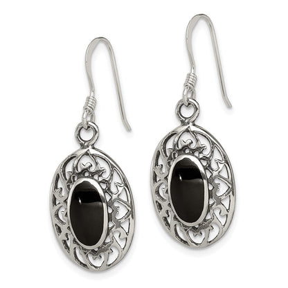 Sterlingsilber Poliert/antiqued Filigran Schwarz Achat Oval Ohrhänger