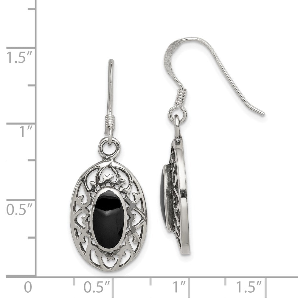 Sterlingsilber Poliert/antiqued Filigran Schwarz Achat Oval Ohrhänger