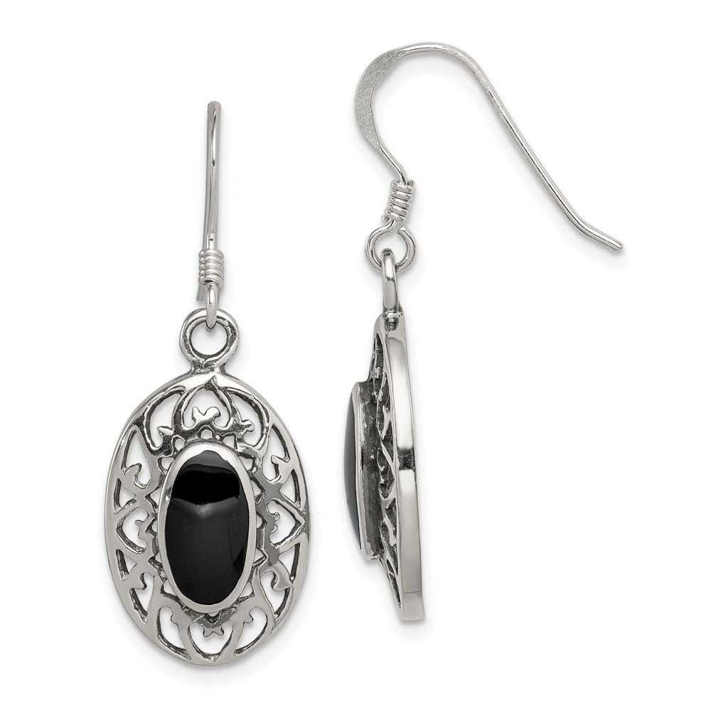 Sterlingsilber Poliert/antiqued Filigran Schwarz Achat Oval Ohrhänger