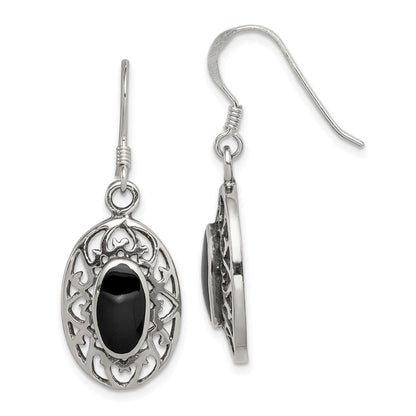 Sterlingsilber Poliert/antiqued Filigran Schwarz Achat Oval Ohrhänger