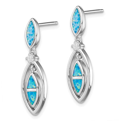 Sterlingsilber Rhodiniert Zirkonia & Blau Cr. Opal Marquise Stecker Ohrhänger