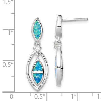 Sterlingsilber Rhodiniert Zirkonia & Blau Cr. Opal Marquise Stecker Ohrhänger