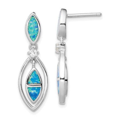 Sterlingsilber Rhodiniert Zirkonia & Blau Cr. Opal Marquise Stecker Ohrhänger