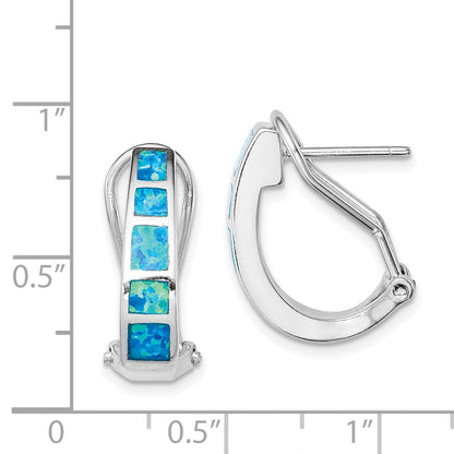 Sterlingsilber Rhodiniert Poliert Blau Erzeugt Opal Einlage J- Creolen