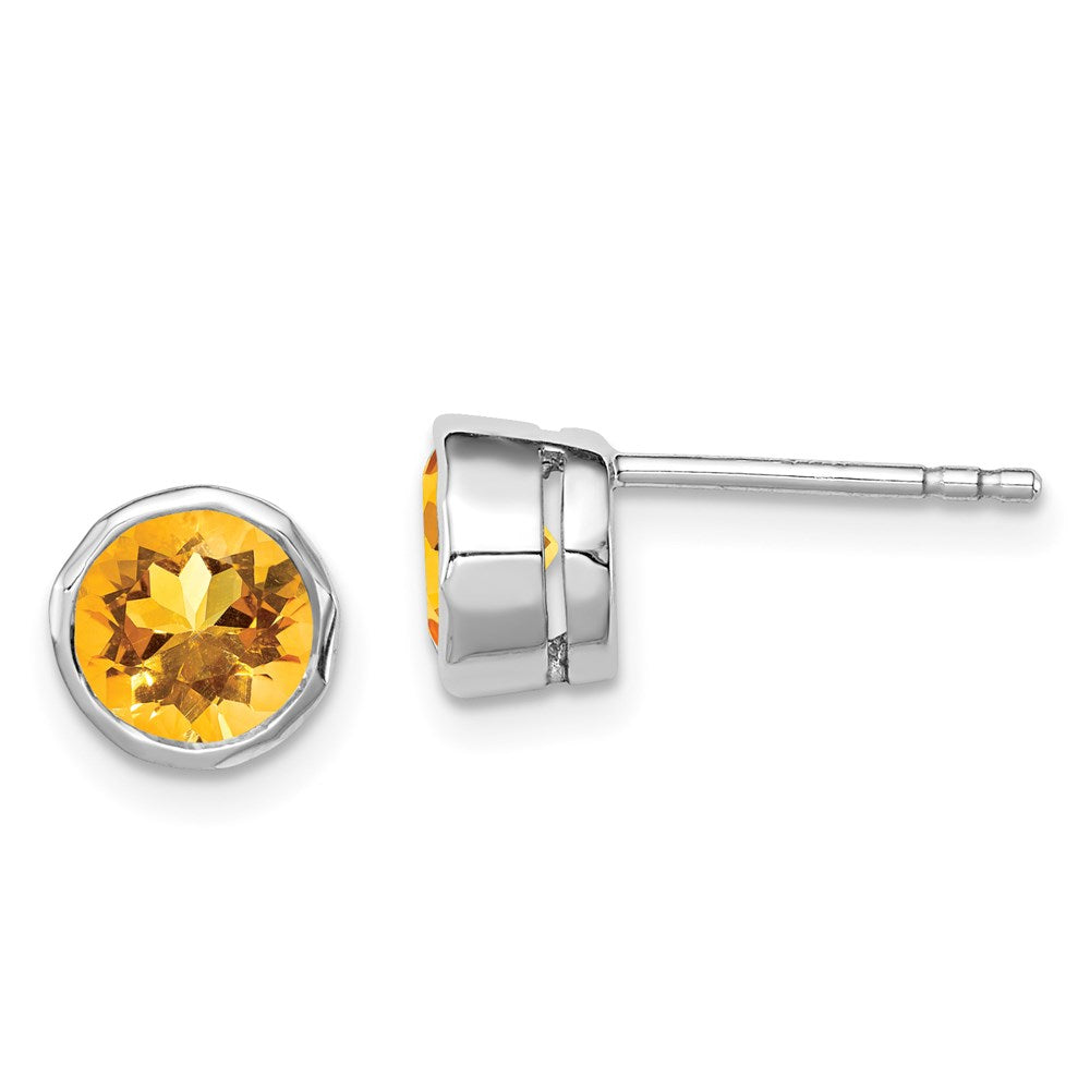 Sterlingsilber Rhodiniert Citrin Kreis Ohrstecker