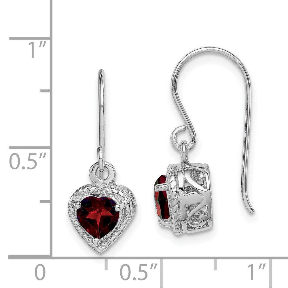 Sterlingsilber Rhodiniert Granat Klein Herz Ohrringe