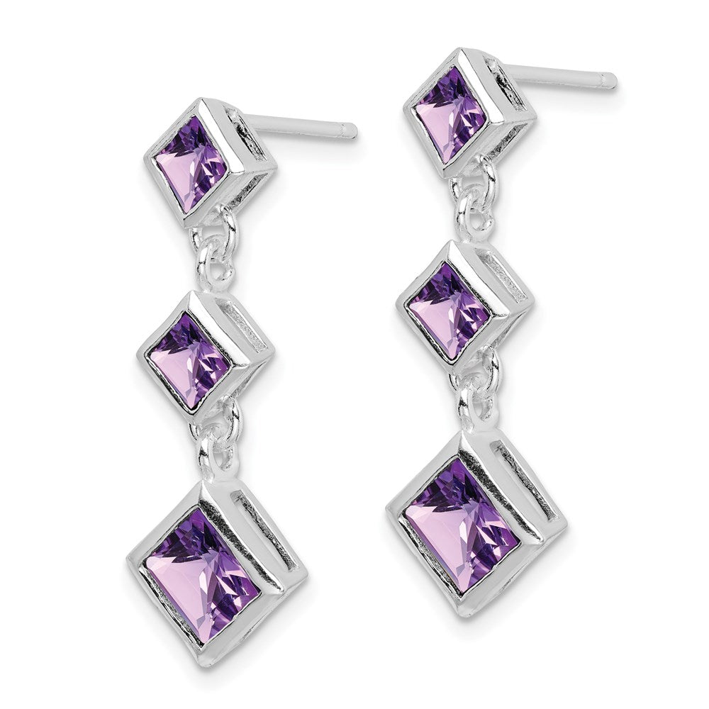 Sterlingsilber Rhodiniert Poliert Amethyst Stecker Ohrhänger