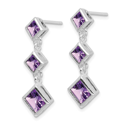 Sterlingsilber Rhodiniert Poliert Amethyst Stecker Ohrhänger