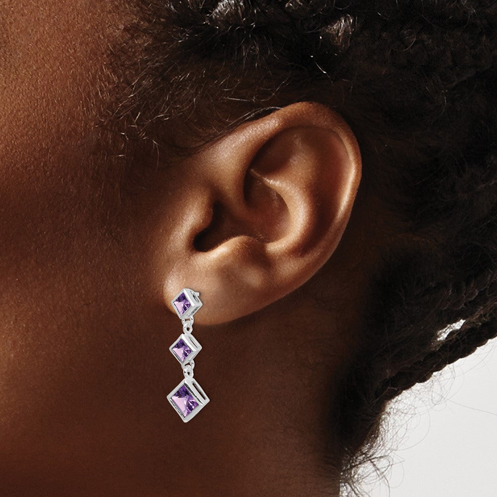 Sterlingsilber Rhodiniert Poliert Amethyst Stecker Ohrhänger