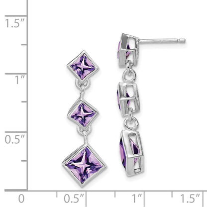 Sterlingsilber Rhodiniert Poliert Amethyst Stecker Ohrhänger