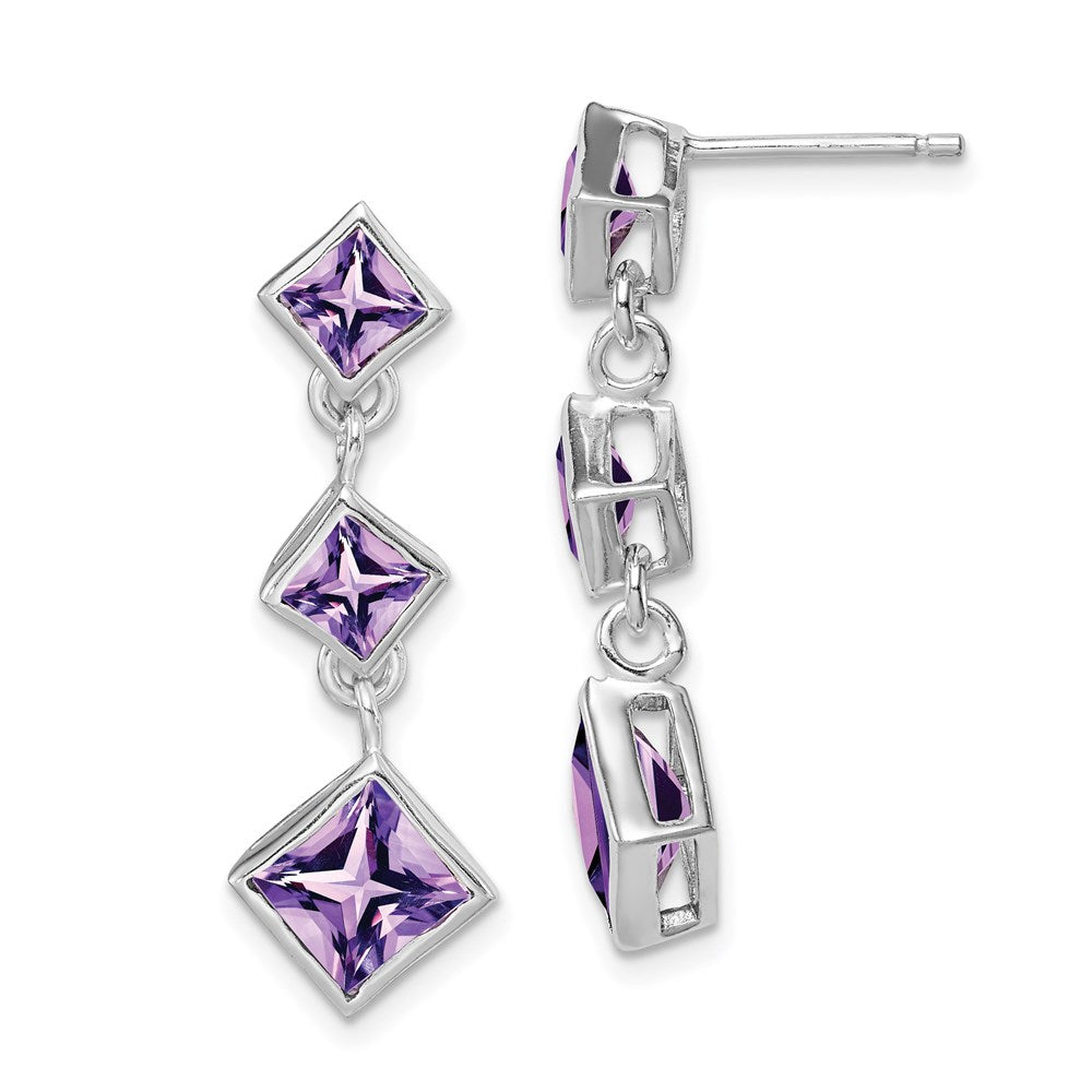 Sterlingsilber Rhodiniert Poliert Amethyst Stecker Ohrhänger