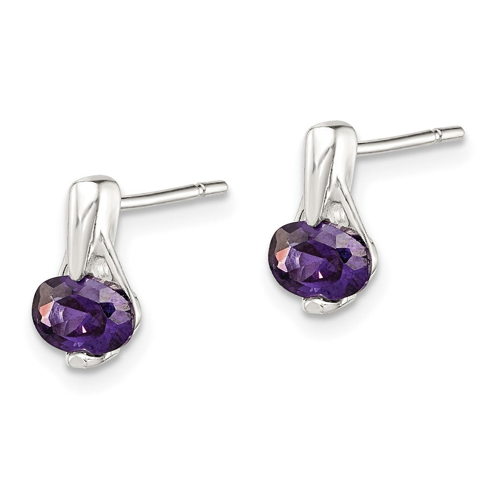 Sterlingsilber Poliert Oval Lila Zirkonia Ohrstecker