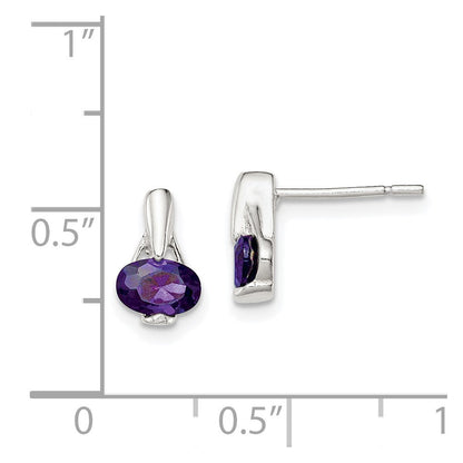 Sterlingsilber Poliert Oval Lila Zirkonia Ohrstecker