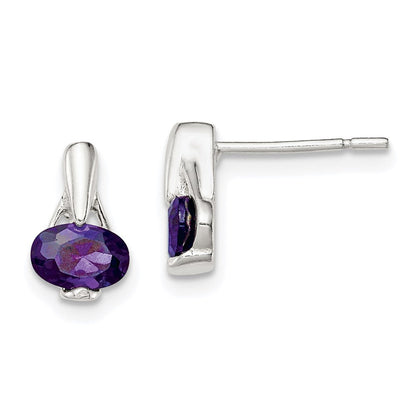 Sterlingsilber Poliert Oval Lila Zirkonia Ohrstecker