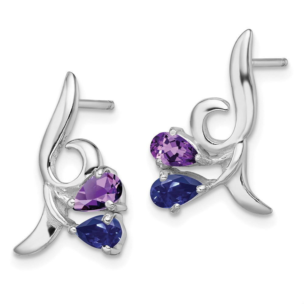 Sterlingsilber Rhodiniert Poliert Amethyst und Iolite Ohrstecker