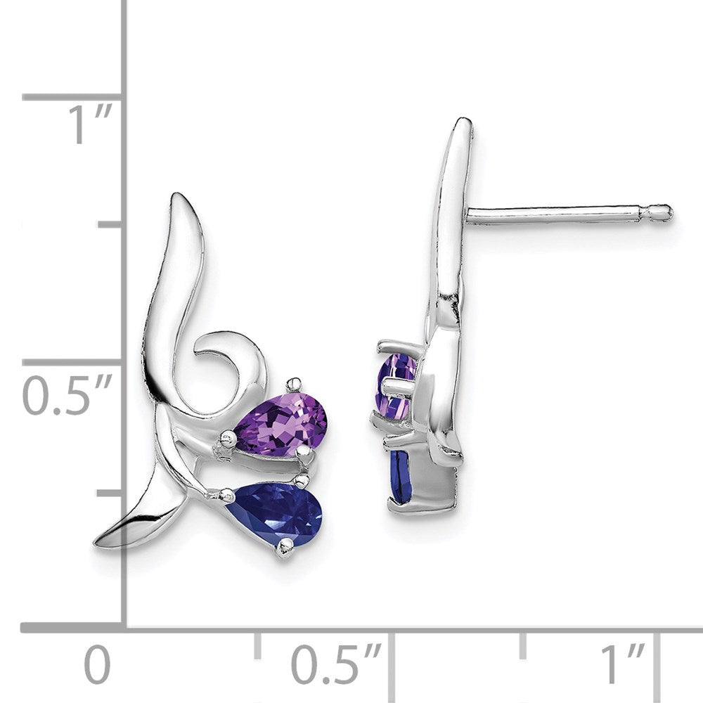 Sterlingsilber Rhodiniert Poliert Amethyst und Iolite Ohrstecker