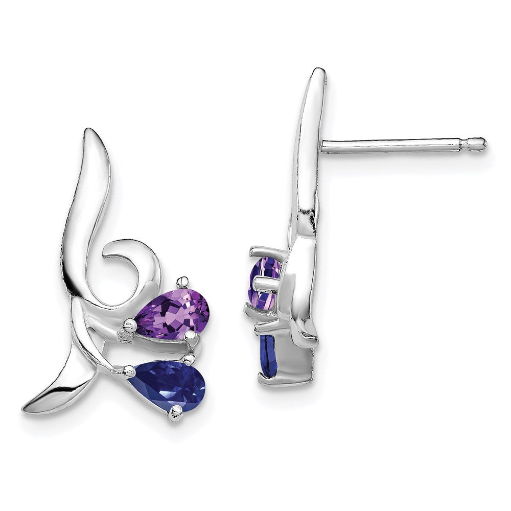 Sterlingsilber Rhodiniert Poliert Amethyst und Iolite Ohrstecker