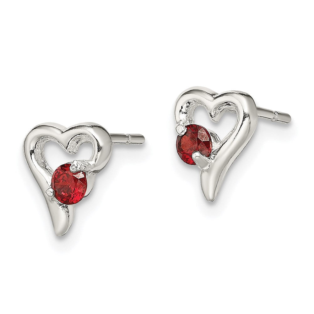 Sterlingsilber Poliert Rot Zirkonia Herz Ohrstecker