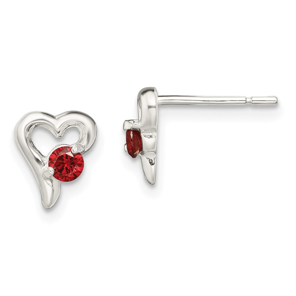 Sterlingsilber Poliert Rot Zirkonia Herz Ohrstecker