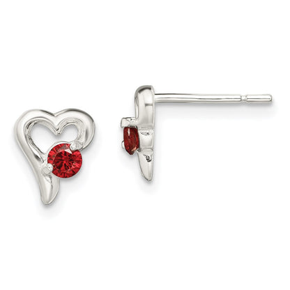 Sterlingsilber Poliert Rot Zirkonia Herz Ohrstecker