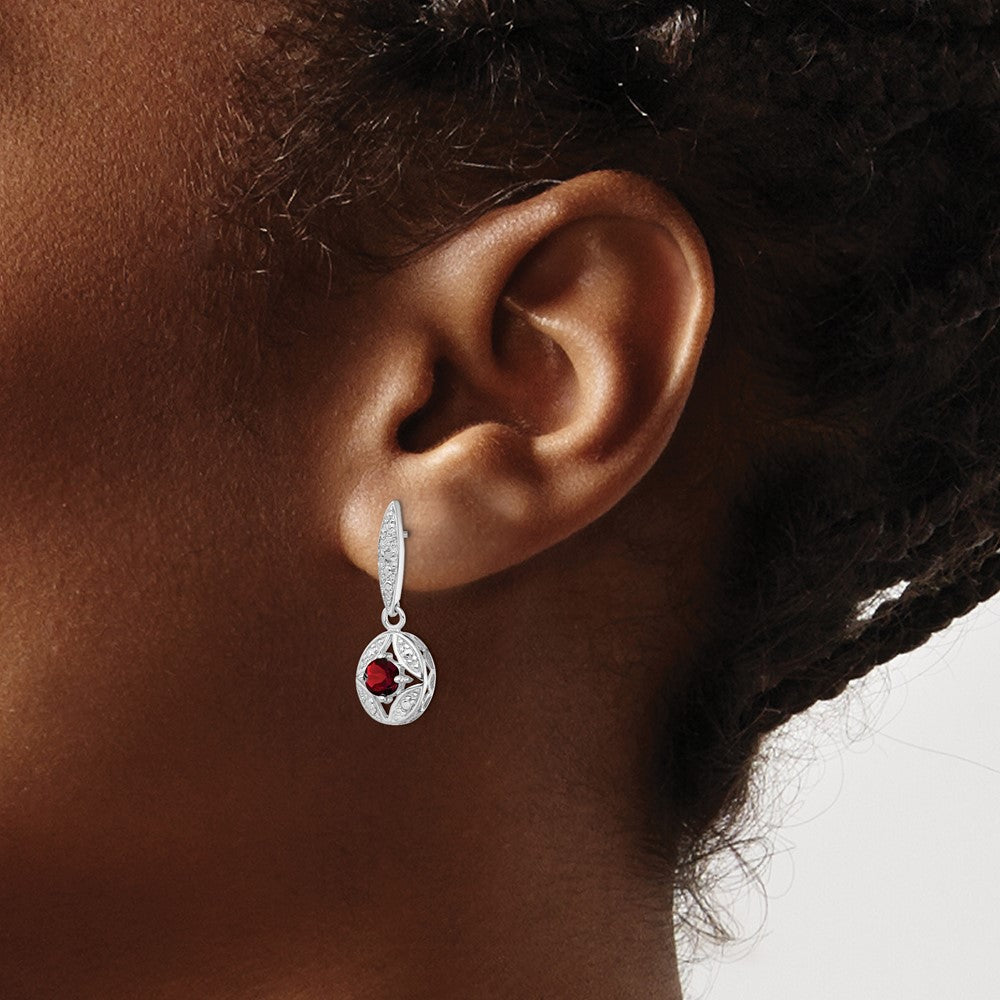 Sterlingsilber Rhodiniert Granat und Diamant Ohrhänger