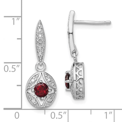 Sterlingsilber Rhodiniert Granat und Diamant Ohrhänger