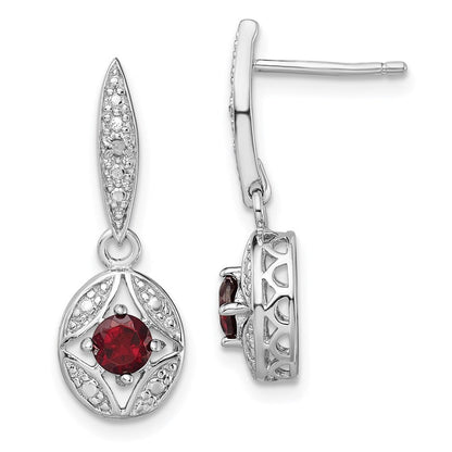 Sterlingsilber Rhodiniert Granat und Diamant Ohrhänger