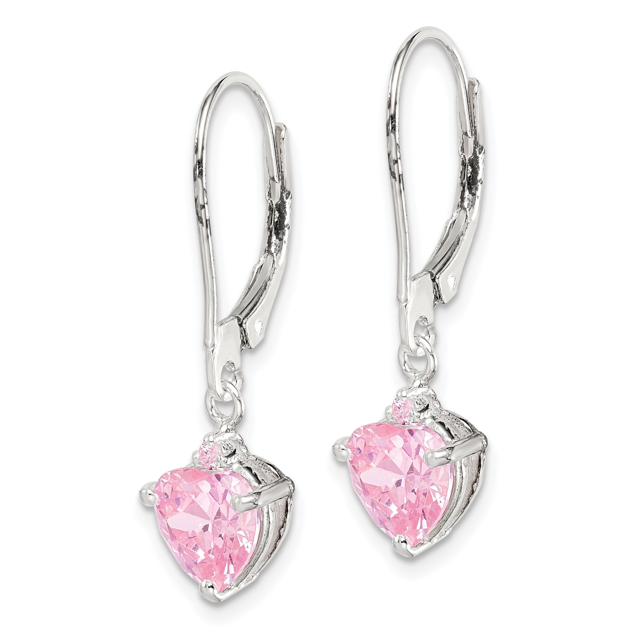 Sterlingsilber Poliert Rosa Zirkonia Herz Brisur Ohrhänger