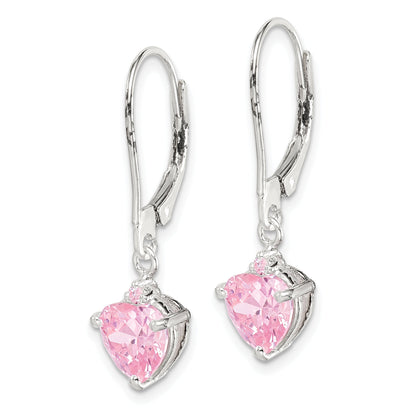 Sterlingsilber Poliert Rosa Zirkonia Herz Brisur Ohrhänger