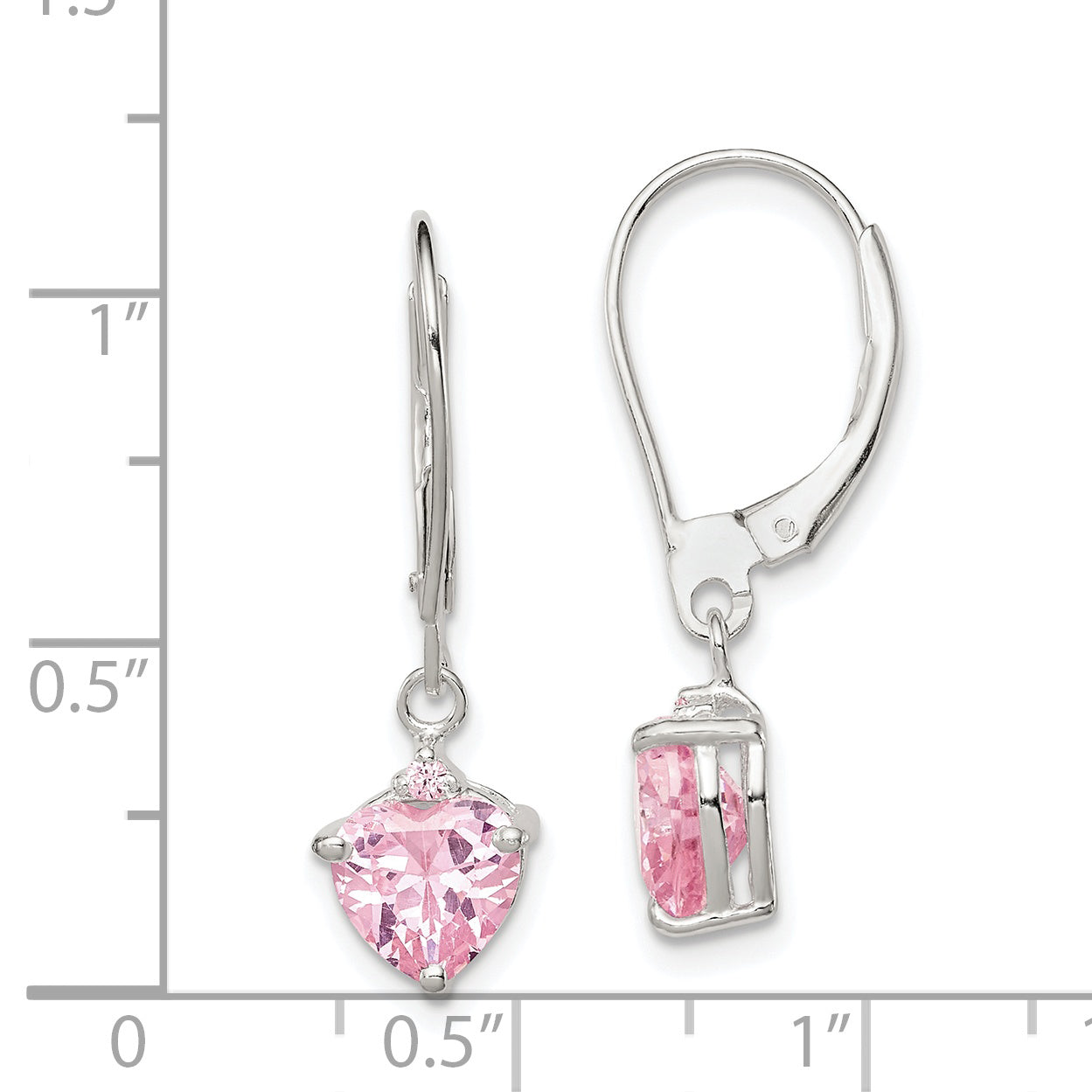 Sterlingsilber Poliert Rosa Zirkonia Herz Brisur Ohrhänger