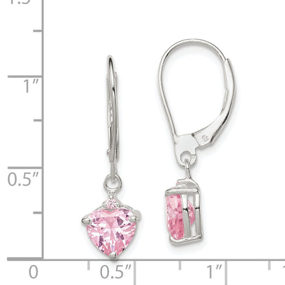 Sterlingsilber Poliert Rosa Zirkonia Herz Brisur Ohrhänger
